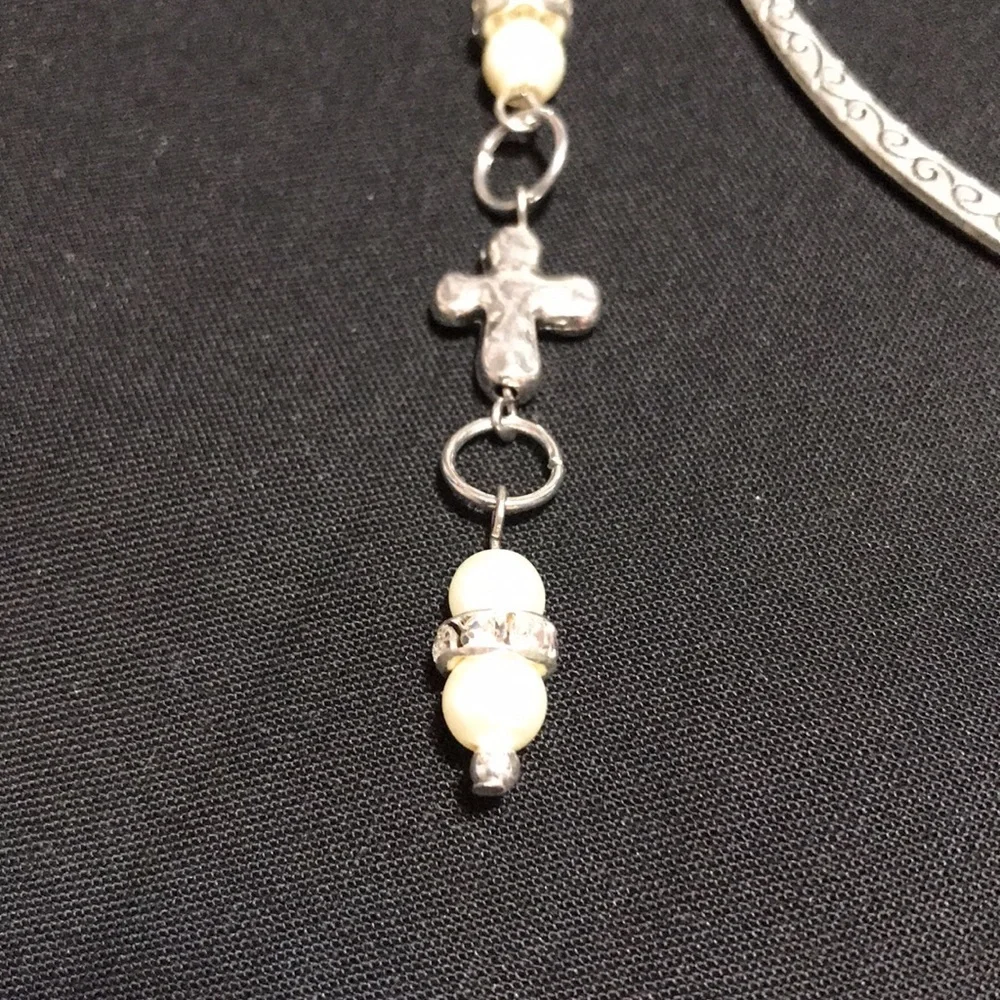 Metal Shepherds Hook Bookmark w/Chain, Glass Beads & Rondels, & Metal Cross Bead